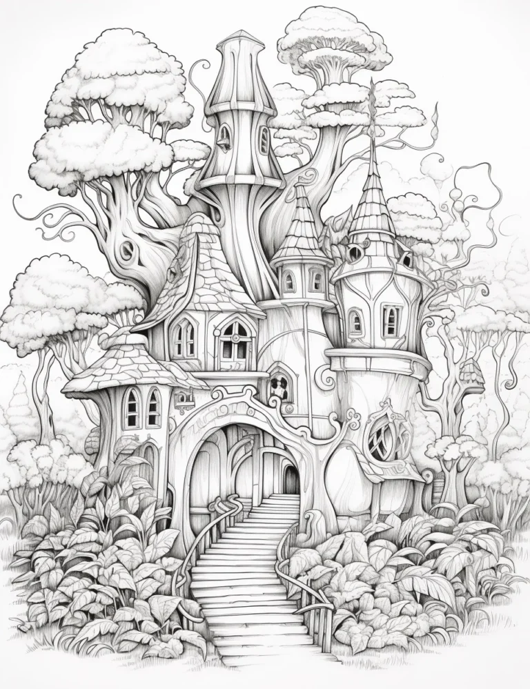 Free Coloring Page of Beautiful gnome house Free Printables for Adults