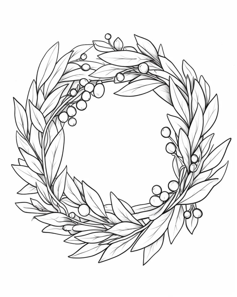 Free coloring page of beautiful wreath and Christmas wreath for instant download