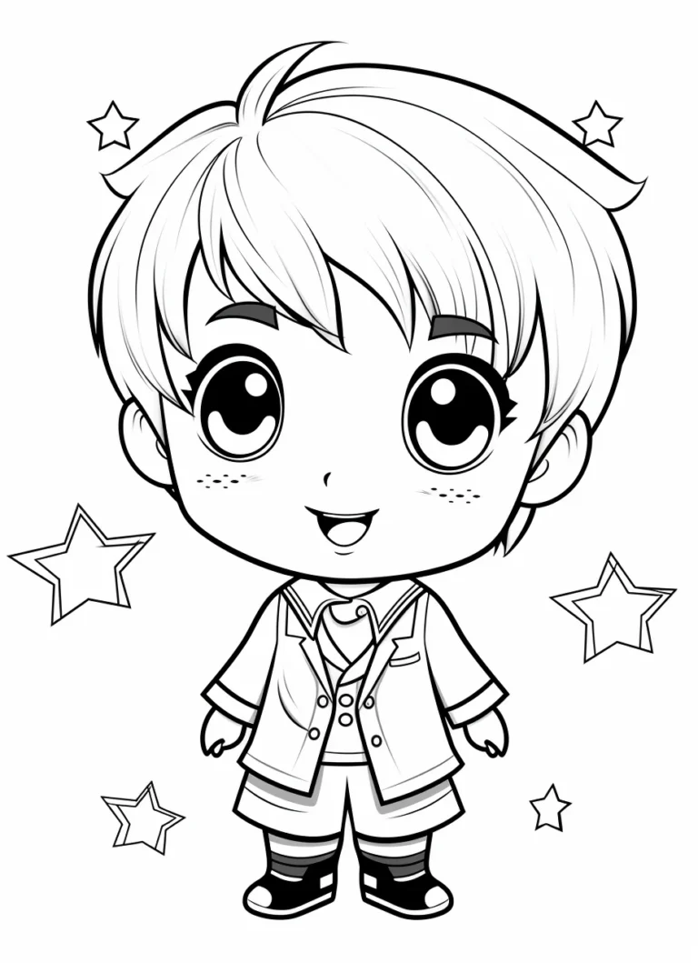 Free Coloring Page of KPOP star kawaii cartoon boy for Adults and Kids