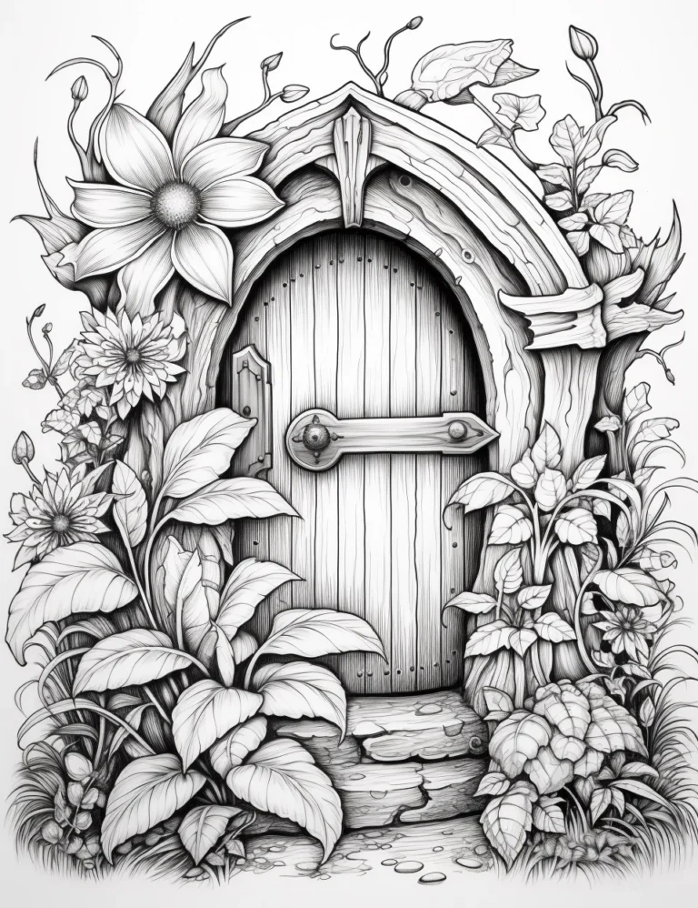 free coloring page of flowery door coloring sheets
