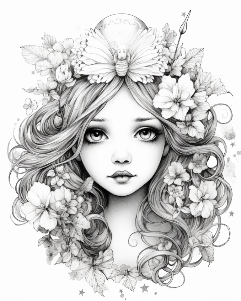 Free Download Colouring Page Coloring Book Flowery Fairy Girl