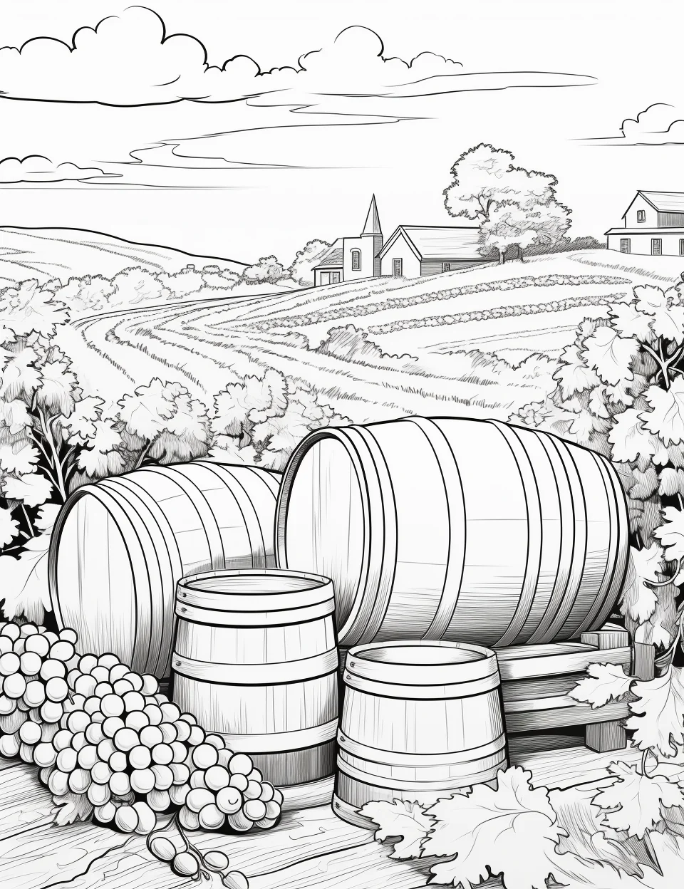 Free Download Colouring Page Wine Life Wine Glasses Grape Yards