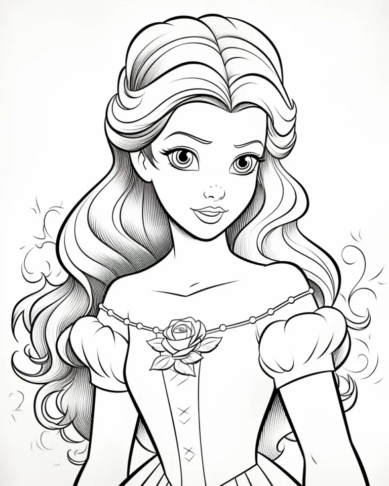 Free Download Colouring Page pf Disney Princess Belle the Beauty and Beast