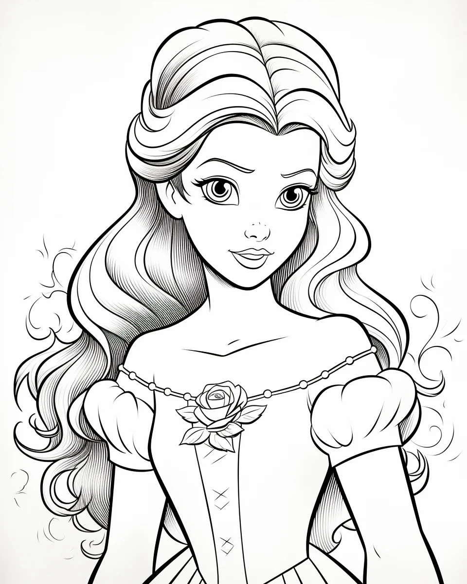 Free Download Colouring Page pf Disney Princess Belle the Beauty and Beast