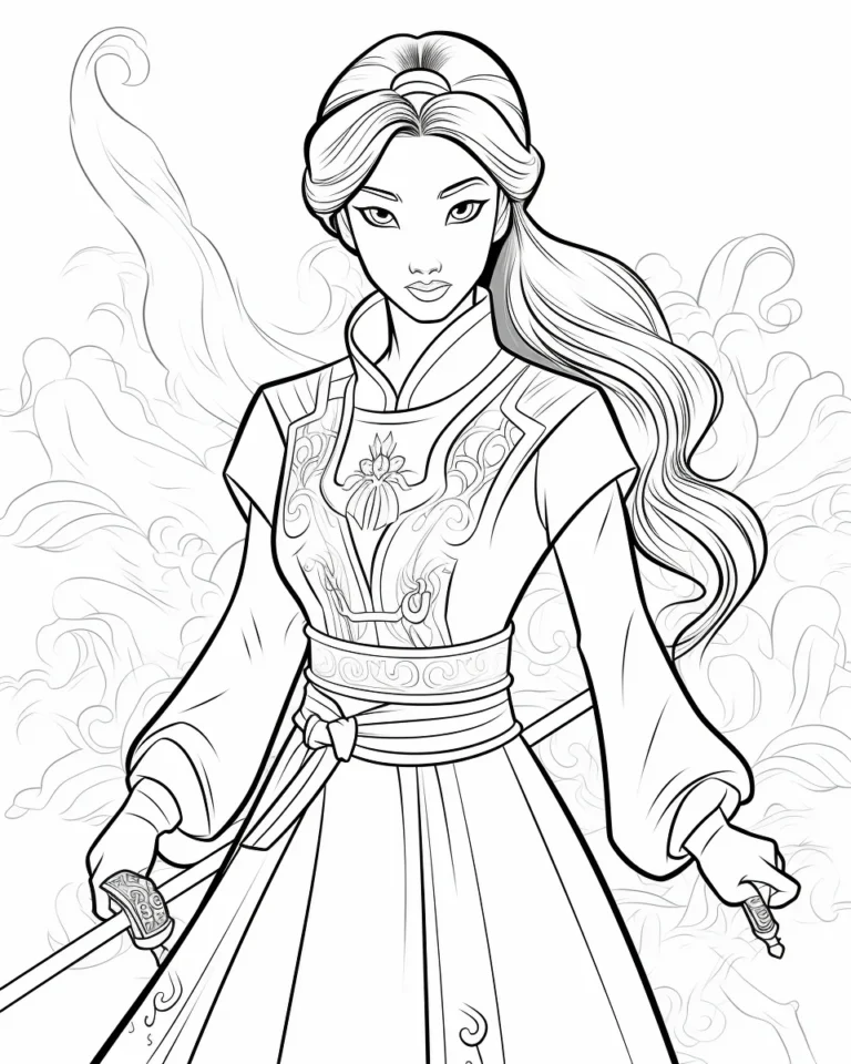 Free Download Colouring Page MULAN Disney Princess Chinese Princess