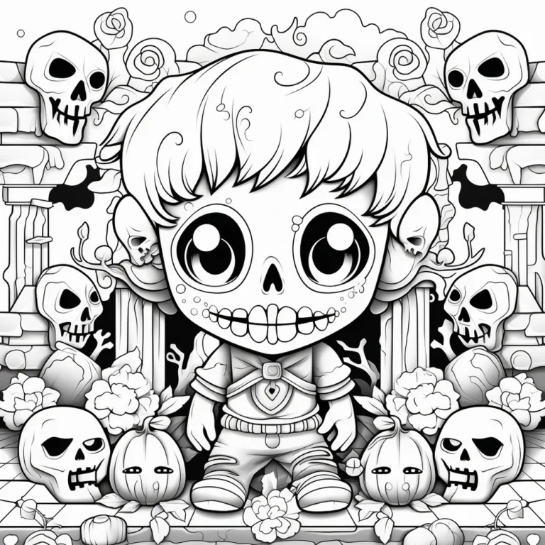Free Download Colouring Page Skeleton Girls Halloween Doll