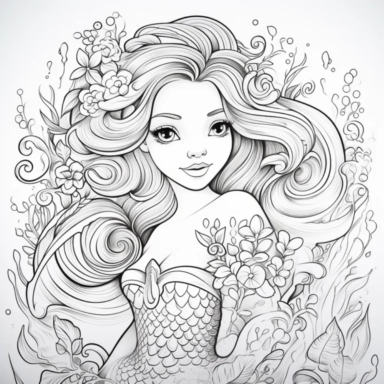 Free Download Colouring Page Ocean Goddess Siren Girl