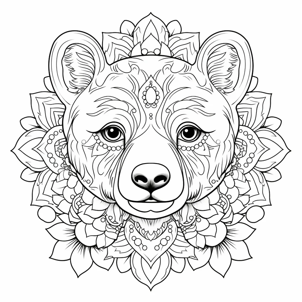 Free Download Colouring Page of Bear Mandala