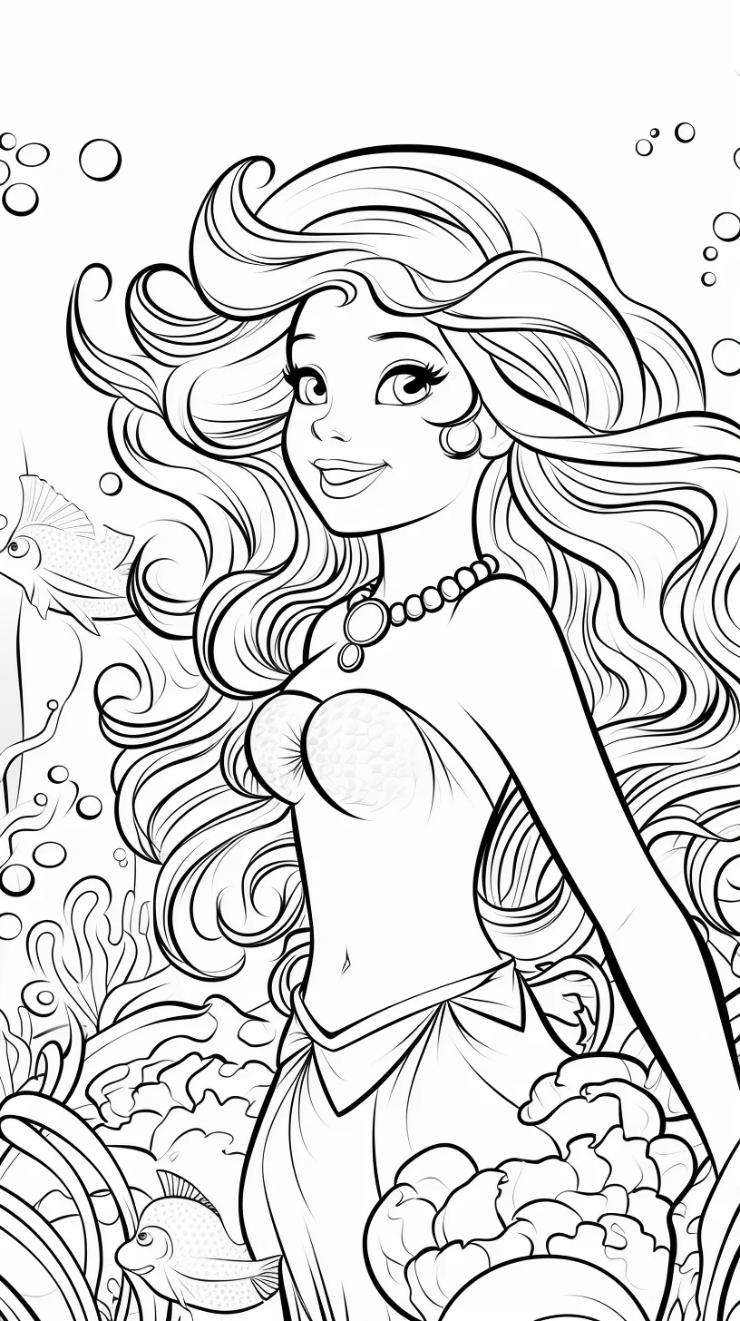 Free Download Colouring Page of Ariel The Little Disney Princess