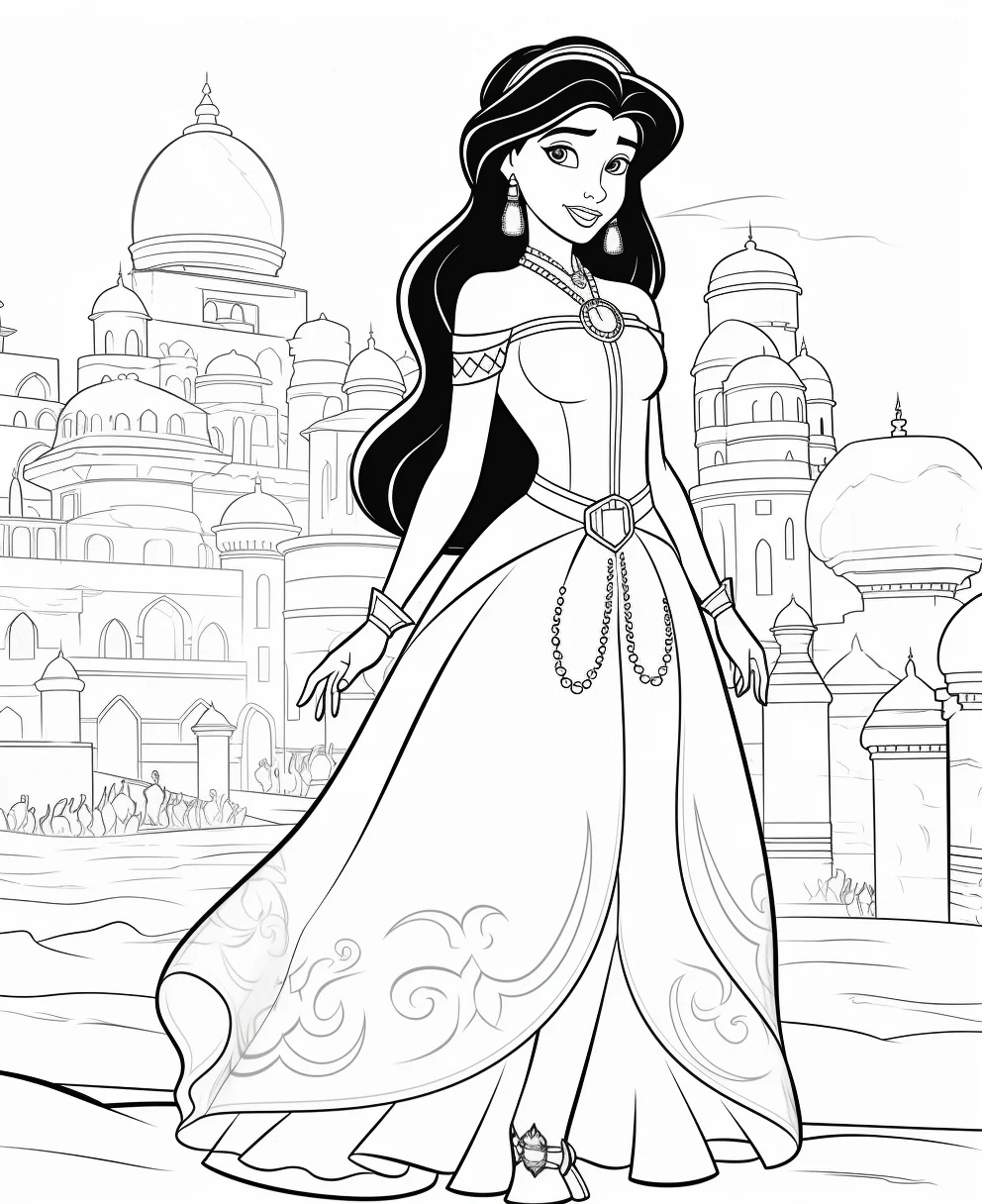 Free Download Colouring Page of Disney Princess Jasmine