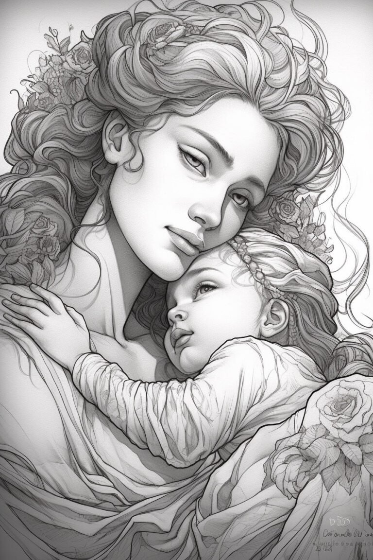 Free Download Colouring Page Coloring Book Beautiful Mother and Baby