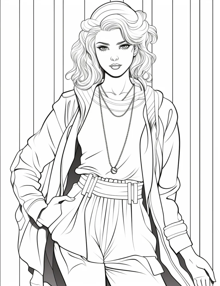 Free Download Colouring Page Elegant Women Wavy Hair