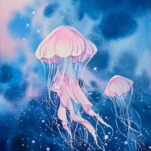 step by step painting floating jellyfish paint by watercolor