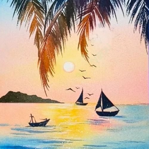 step by step painting coconut beach paint by watercolor