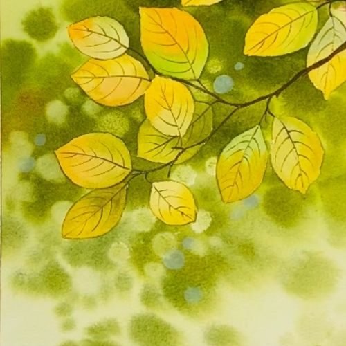 step by step painting spring leaves by watercolor