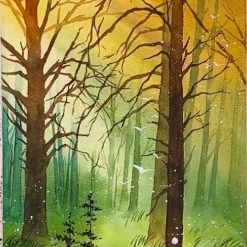 step by step painting fall forest by watercolor