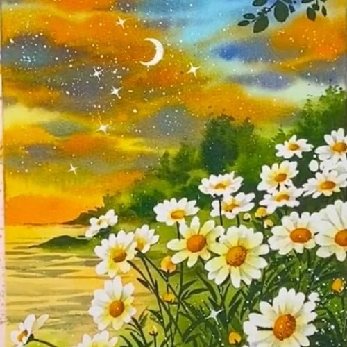 step by step painting daisy flower field paint by watercolor