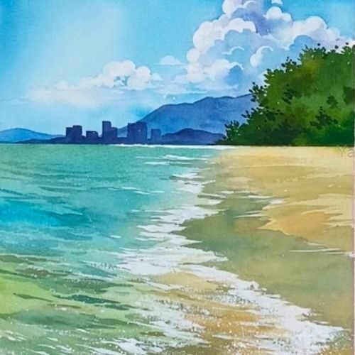step by step painting wavy beach paint by watercolor