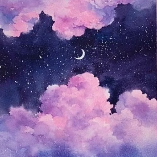 step by step painting purple cloudy night paint by watercolor