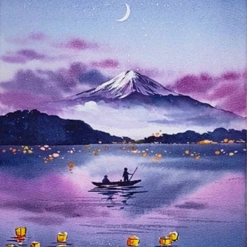 step by step painting foggy lake night paint by watercolor