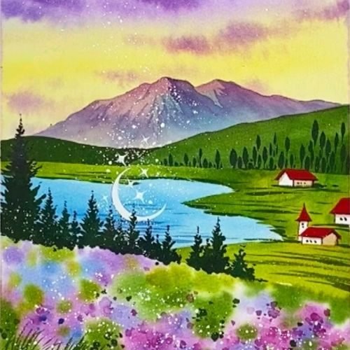 step by step painting mountain valley spring above mountain paint by watercolor