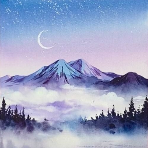 step by step painting foggy mountain night paint by watercolor