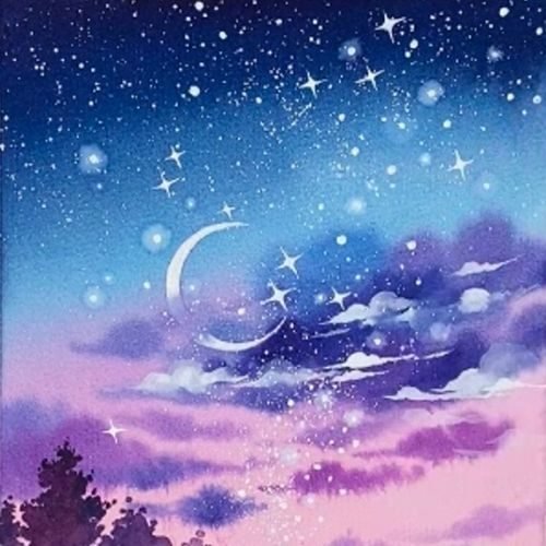 step by step painting romantic night sky paint by watercolor