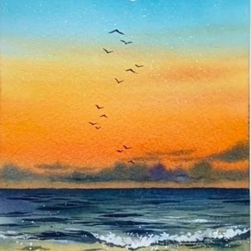 step by step painting sunset seashore paint by watercolor