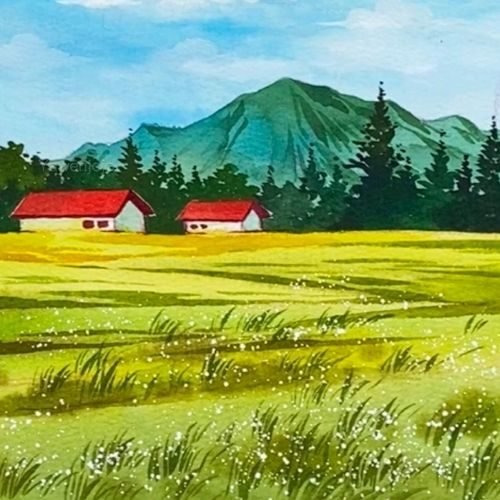 step by step painting the mountain farms paint by watercolor