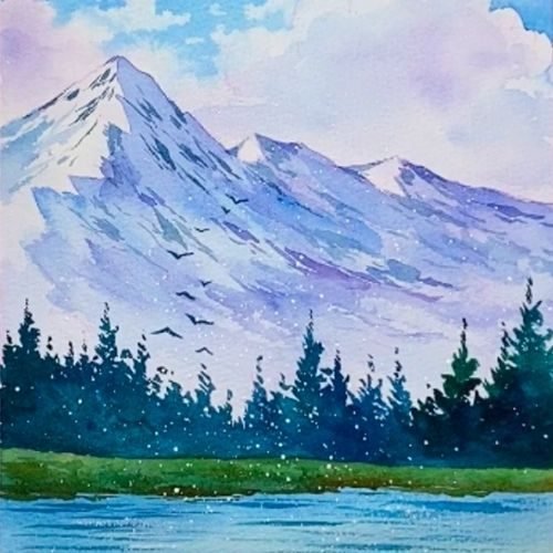 step by step foggy glacier lake by watercolor