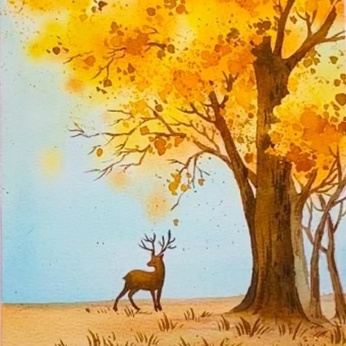 step by step autumn deer paint by watercolor