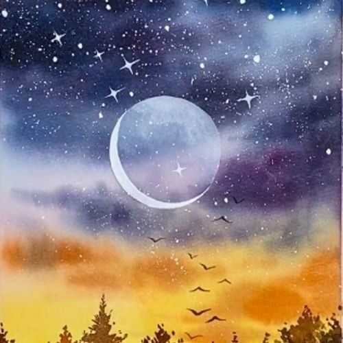 step by step painting stary sky paint by watercolor