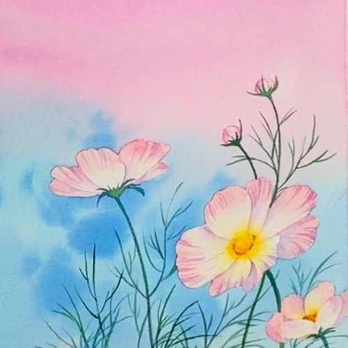 step by step painting pink wild flowers watercolor painting tutorial