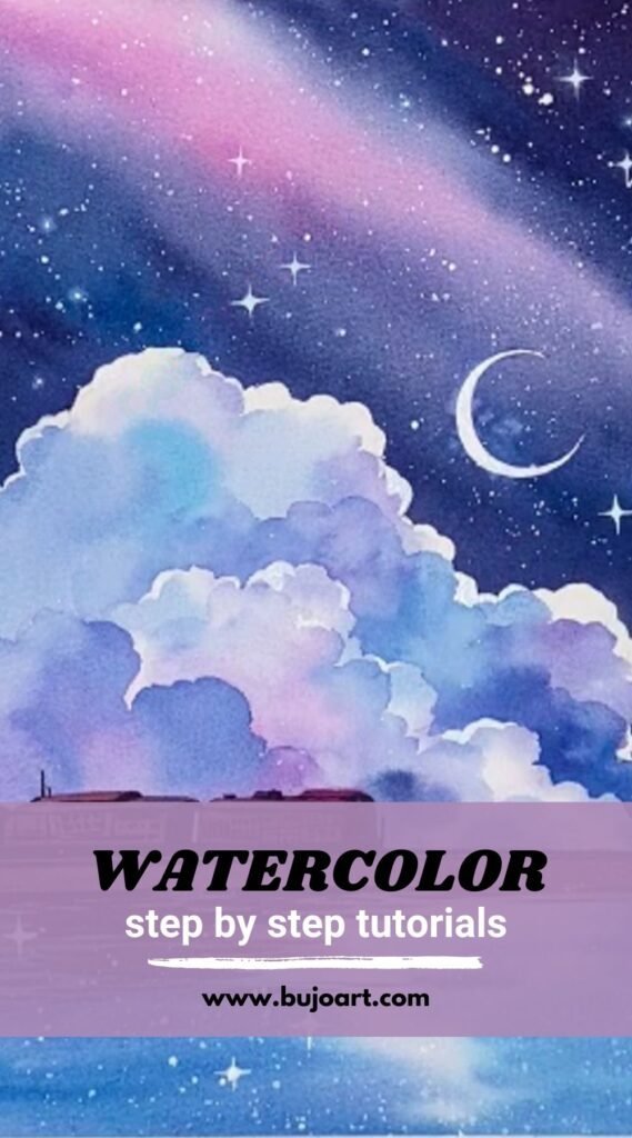 step by step painting aurora night sky paint by watercolor – BUJO ART