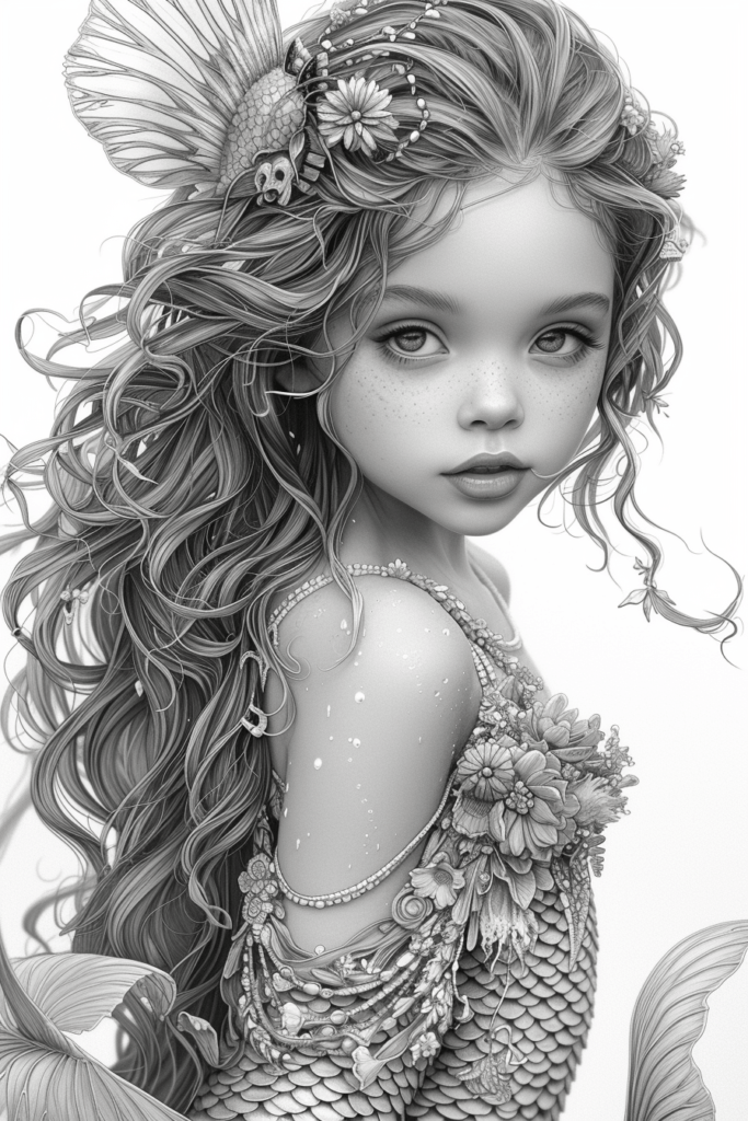 beautiful mermaid realistic mermaid coloring pages BUJO ART
